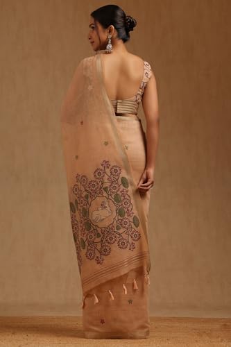 Soch Womens Beige Chanderi Woven Design Saree