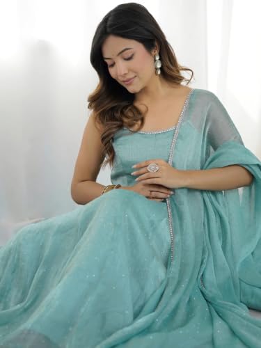 Leeli Peeri Designer Women's Crunchy Silk Solid Anarkali Kurta Set With Dupatta