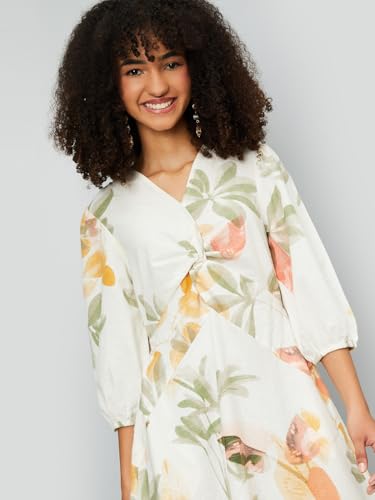 Max Women's Cotton A-Line Midi Casual Dress (AG54008B_Multi Multicolour