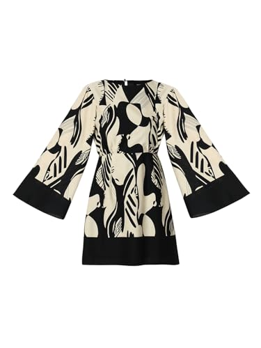 VERO MODA Women Abstract Print Black Cotton Above Knee Length Fit and Flare Dress