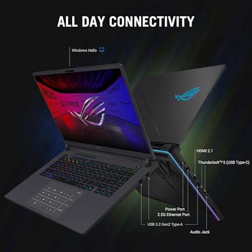 ASUS ROG Strix G16 (2025) Gaming Laptop, 16” ROG Nebula 16:10 2.5K 240Hz/3ms, NVIDIA® GeForce RTX™ 5080, Intel® Core™ Ultra 9 Processor 275HX, 32GB DDR5, 1TB SSD, Wi-Fi 7, Windows 11 Home, G615LW-AS96