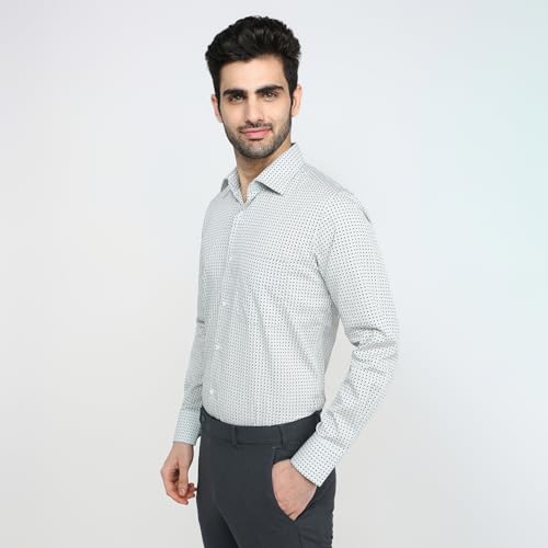 Raymond Men Regular Fit Print Pattern Pure Cotton Cut Away Collar Full Sleeve Formal Shirt White