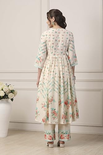 Biba Women White Cotton Anarkali Suit Set_38