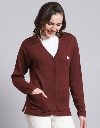 Monte Carlo Womens Pure Wool Solid Sweater (1230714Vn-2447-38, Wine Mel, L)
