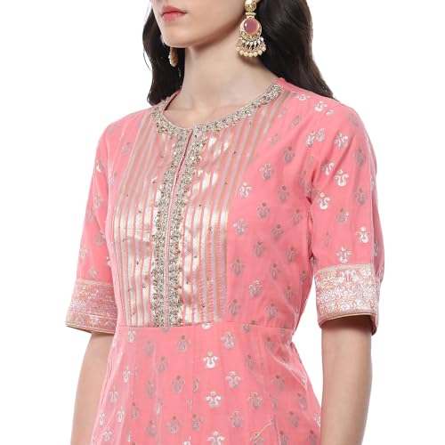 BIBA Women YARNDYED STRAIGHT KURTA SALWAR KURTA DUPATTA(SKDTHE GOLD WEAVE9620_BLUSH PNK_40)
