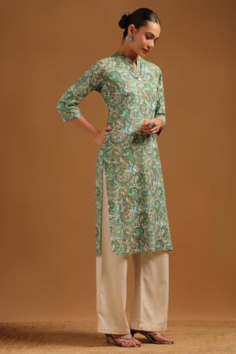 Soch Womens Teal Green Cotton Flex Botanical Kurta