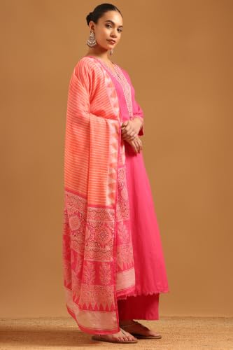 Soch Womens Fuchsia Cotton Solid Salwar Suit With Faux Mirror