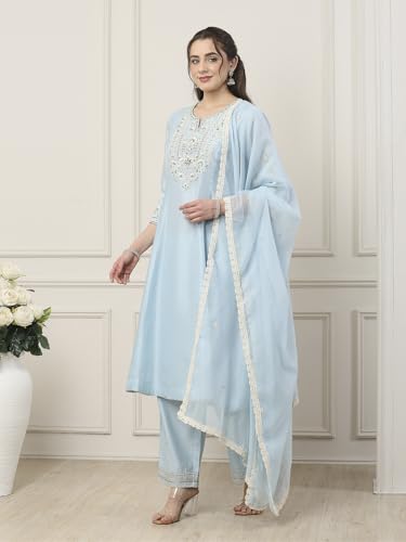 BIBA Women Blue Silk Chanderi Kalidar Suit Set_36
