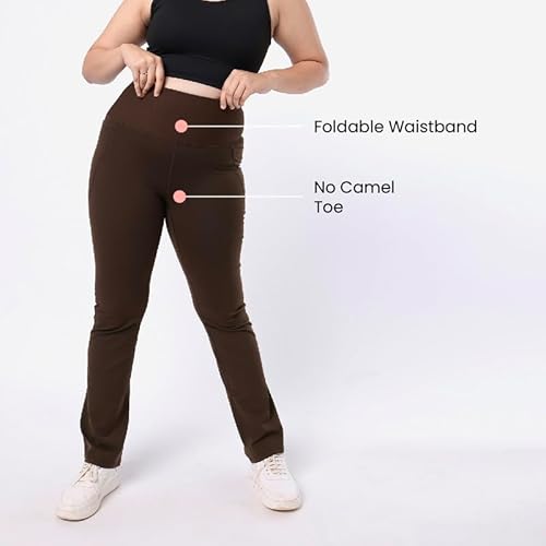 BlissClub Ultimate Flare Pants for Women Upto 5'4 ft | Ribbed Waistband, 4 Pockets | High Waist Trousers and Formal Pants for Office wear
