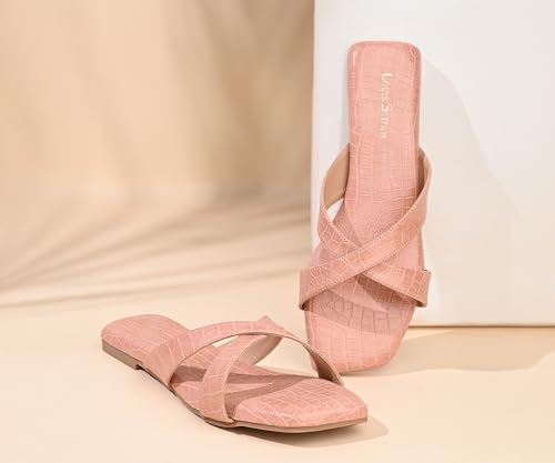 LOUIS STITCH Women’s Slip-On Flat Sandals | Comfortable Pink Flat Sandals | LSOF-FI07-CSCRNU | UK-8