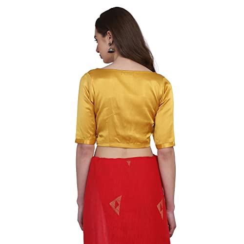 THE WEAVE TRAVELLER Mustard Non Paded Mashru Saree Blouse for Women