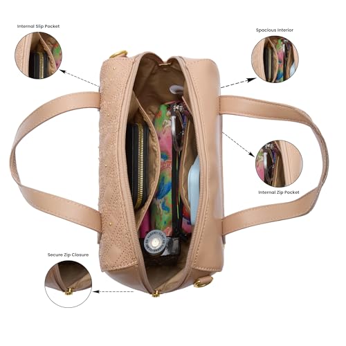 Caprese Rain Medium Satchel Bag for Women with Adjustable & Detachable Strap | Versatile Shoulder, Crossbody & Handheld Bag with Multi-Compartments for Work and Travel (Mocha Mousse)