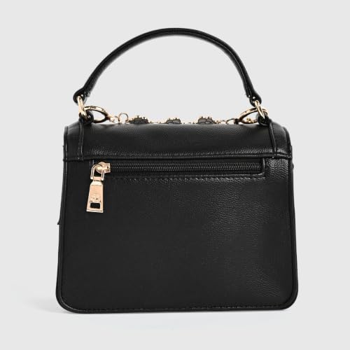 Caprese X Emily in Paris Tiara Small Satchel - Premium Textured Faux Leather Handbag for Women with Multi-Compartment Interior, Adjustable Detachable Strap & Exclusive Chain Flower Charm