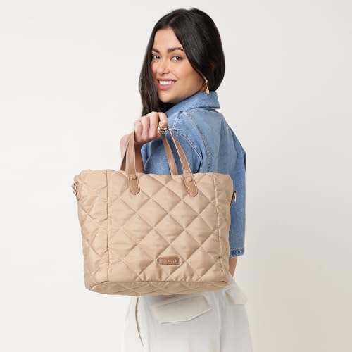 Fastrack Gridline Tote | Nylon Women’s Tote Bag | Diamond-Quilted Design with Dual Carry Options & Multiple Compartments