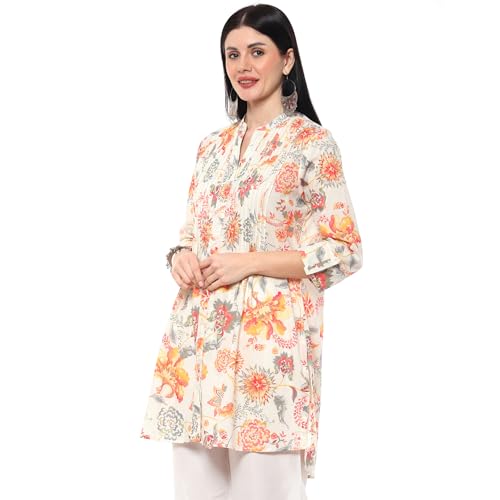 Biba Women Off White Cotton Printed Short Kurta_32