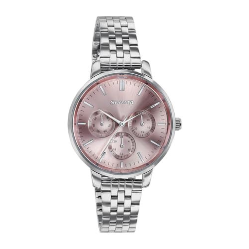 Sonata Verve Quartz Analog with Pink Dial Rose Gold Sheet Metal Strap Watch for Women - 87102SM01