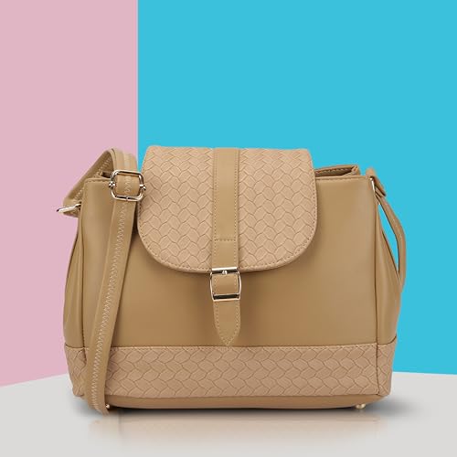 Mochi Women's Beige Elegant Shoulder Bag with Buckle Strap(66-711)
