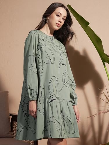 Vishudh Women Sleeveless Round Neck Dress VVa1000067 Green XL
