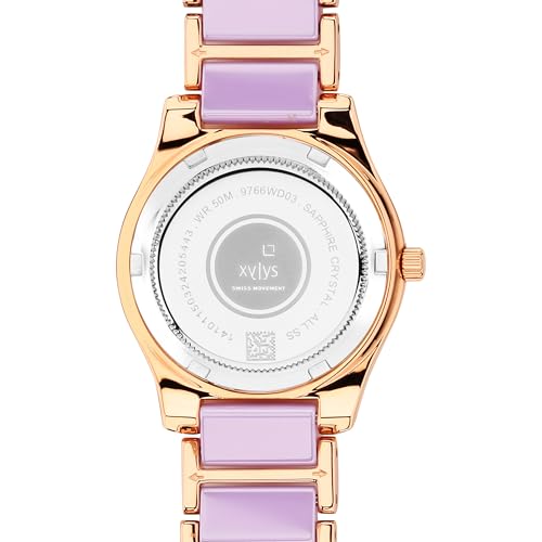 Xylys Quartz Analog Purple Dial Two Toned Steel & Ceramic Strap Watch for Women