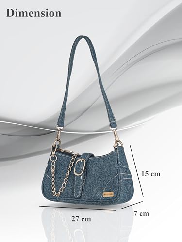 BAGUZZI Denim Sling Bag for Women, Chain Strap, Blue