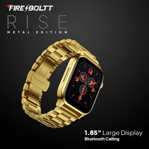 Fire-Boltt Rise Luxe Bluetooth Calling Smart Watch, 1.85”HD Display, AI Outfit Watch Face, 2 Looks in 1 Watch, Extra Straps at ₹99, 120+ Sports Modes, Metal Smartwatch for Men & Women (Gold)