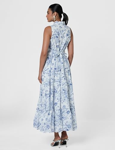 Biba Women's Off-White-Blue Cotton Tiered Printed Dress_36