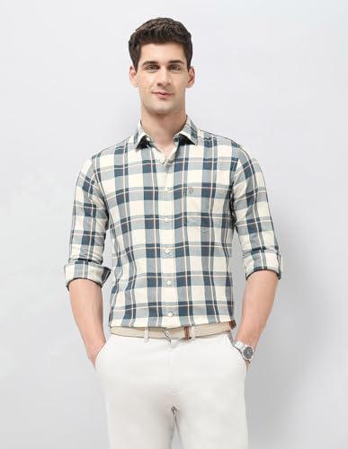 U.S.Polo ASSN. Men's Checkered Tailored Fit Shirt (USSHT3050_Teal