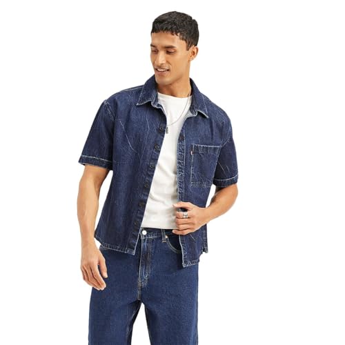 Levi's Men's Solid Relaxed Fit Shirt (004OI-0001_Blue