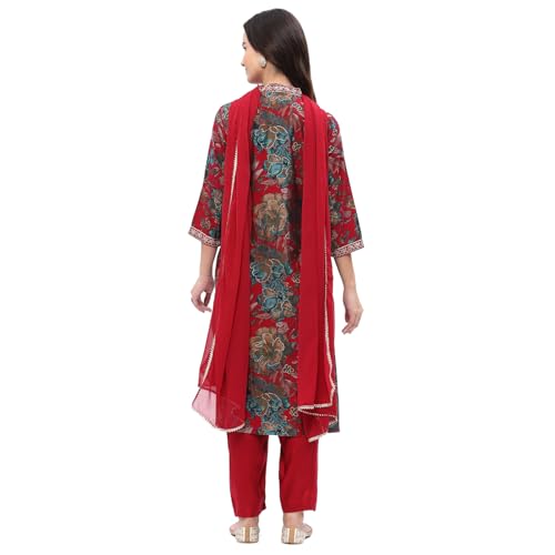 Rangriti Women's Pink Viscose Blend Floral Printed Straight Suit Set_46