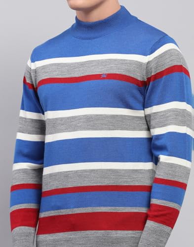 Monte Carlo Mens Grey Striped High Neck Full Sleeve Pullover (1243367TN-1-46)