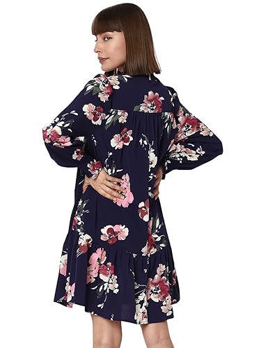 VERO MODA Women Printed Polyester Blend Knee Length Blue A-Line Dress
