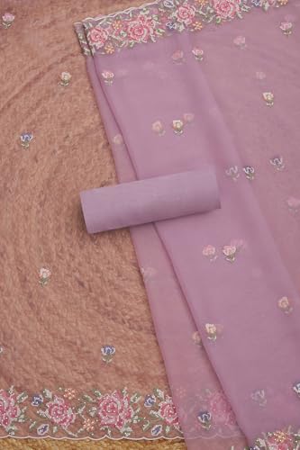 Soch Womens Lavender Crinkle Chiffon Embroidered Unstitch Dress Material With Stone Work