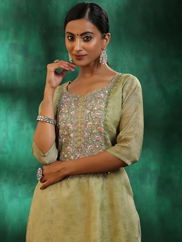 Libas Womens Yoke Design Silk Blend Straight Kurta With Trousers and Dupatta