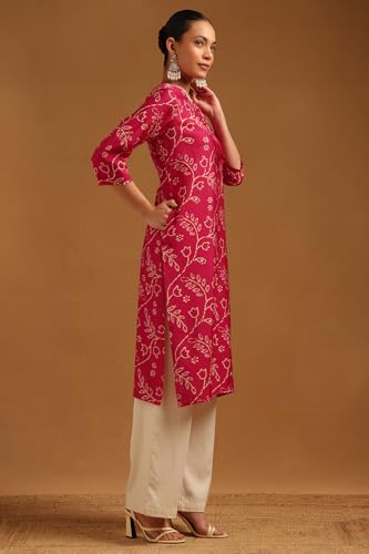 Soch Womens Fuchsia Chanderi Botanical Kurta with Beads