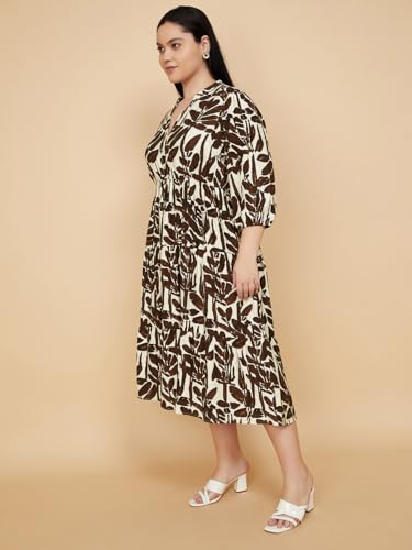 Max Women Printed Tiered Dress(Brown_6XL)