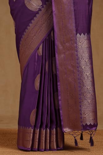 Soch Womens Lavender Satin Zari Woven Saree