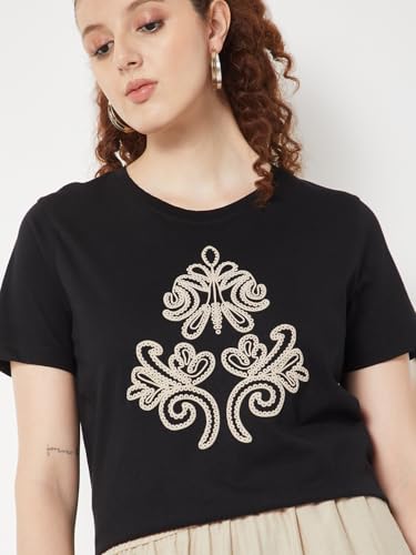 Max Women Embroidered T-Shirt (Black_S)