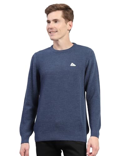 Monte Carlo Mens Regular Fit Full Sleeve Round Neck Pullover | Warm Woolen Sweater for Men |Soft Comfortable Knitted Winter Wear for Men Blue L