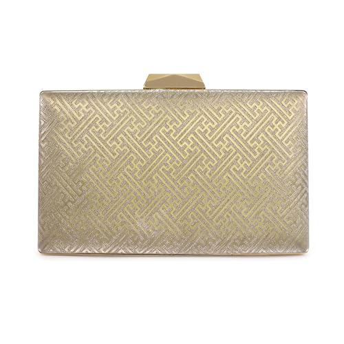 Crusset Women's Glitz Framed Clutch | Ladies Gold Purse Handbag with Detachable Chain Sling Strap CL20736 (1, Lite Gold1, Small)