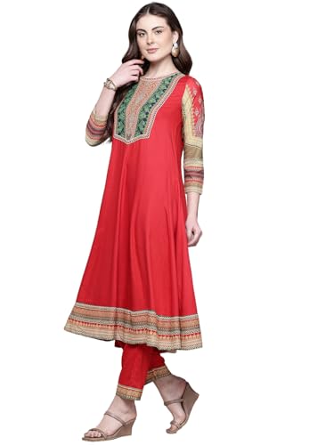 Aarke Ritu Kumar Red Prim Rose Round Neck Kurta With Pant And Dupatta