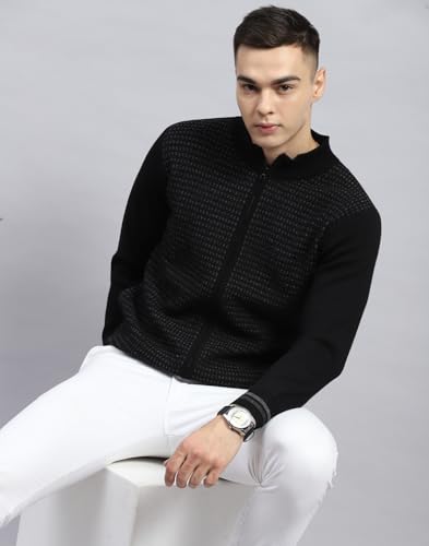 Monte Carlo Mens Black Self Design High Neck Full Sleeve Pullover (1236035FZ-1-40)