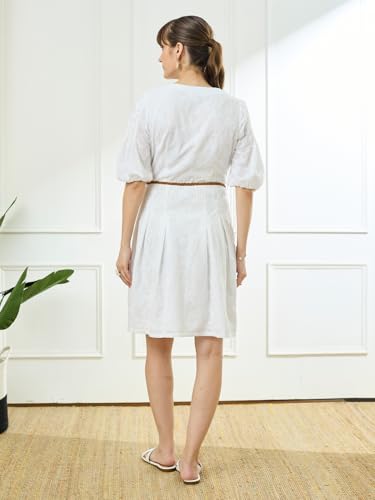 Latin Quarters Women's White Half Sleeves V-Neck Casual Embroidery Dress_XL