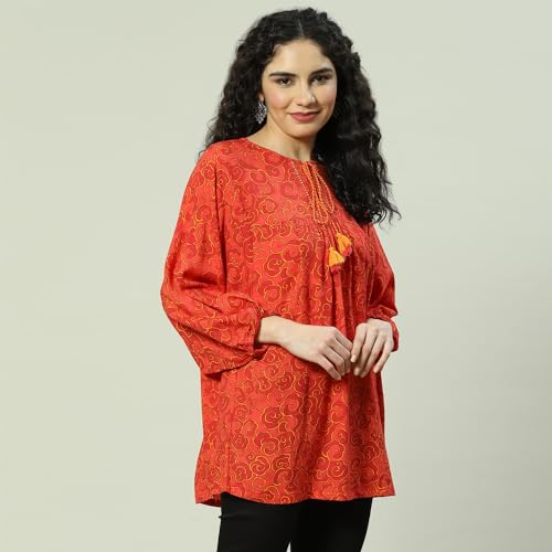 Rangriti Women's Regular Fit Blouse (RMMINDIETO18232SS23RED_Red