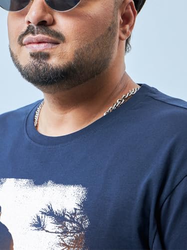 Bewakoof Men's Graphic Print Regular Fit Full Sleeve Round Neck Cotton Plus Size T-Shirt_694247_Blue_3XL