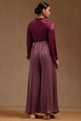 Soch Womens Wine Satin Solid Co-Ord Set With Beads