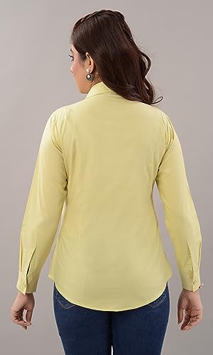 QUEEN SHIELD Women's Giza Cotton Formal Shirt with Buttoned Closure & 3/4 Sleeves(40Lemon7295)