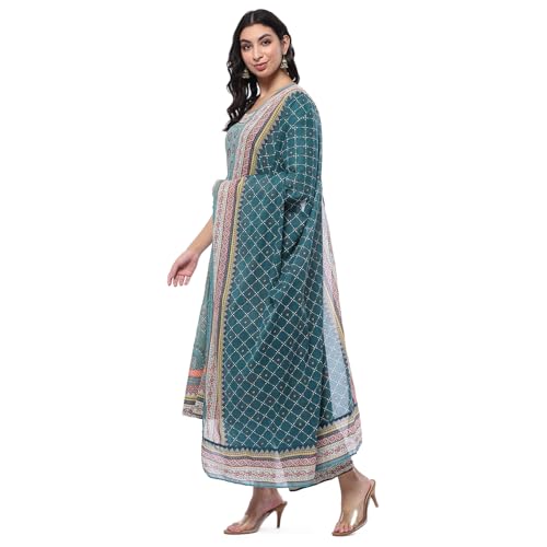 Biba Turquoise Cotton Anarkali Suit Set