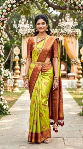 SREE KUMARAN Women's Kanchipuram Kubera Silk Pure Pattu Sarees With Blouse (VSK325-16)