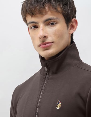 U.S. Polo Assn. Denim Co. Men's Solid Regular Fit Sweatshirt (UDSWS0726_Dark Brown_S)
