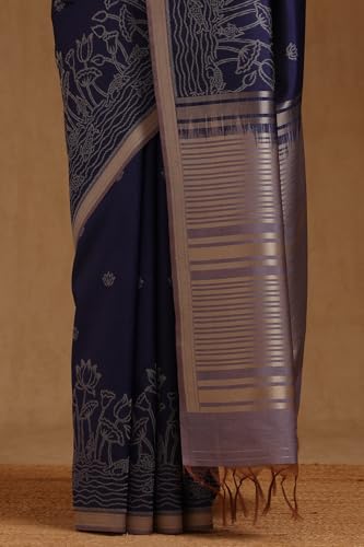 Soch Womens Blue Tussar Woven Design Saree